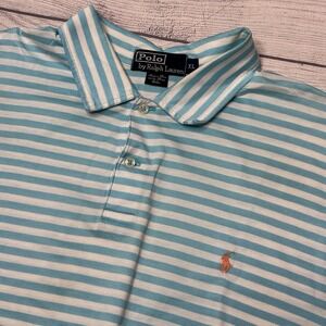 Polo Ralph Lauren Men's Short Sleeve Aqua White Stripe Pima Cotton Polo Shirt XL